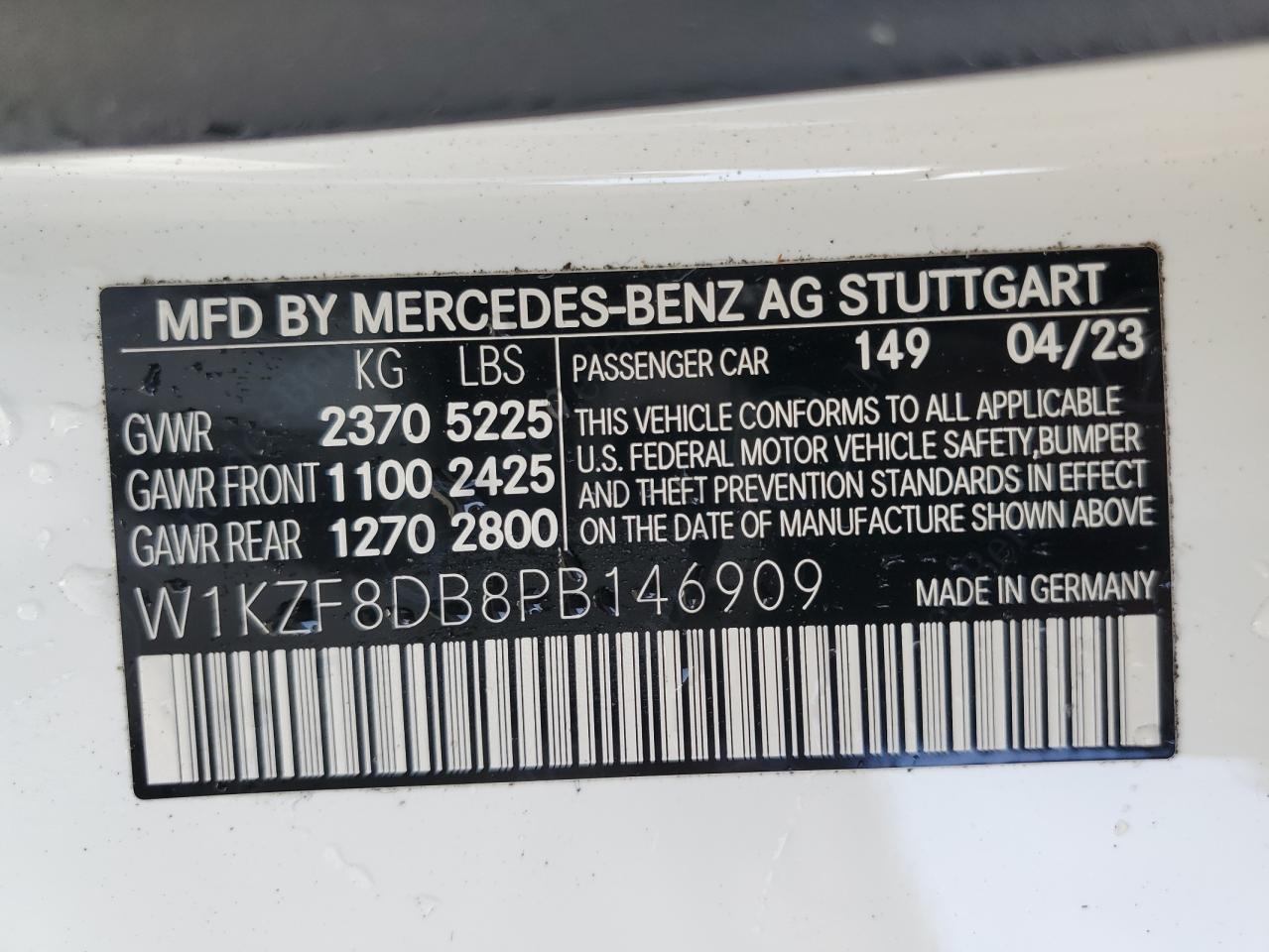 2023 Mercedes-Benz E 350 VIN: W1KZF8DB8PB146909 Lot: 42498035