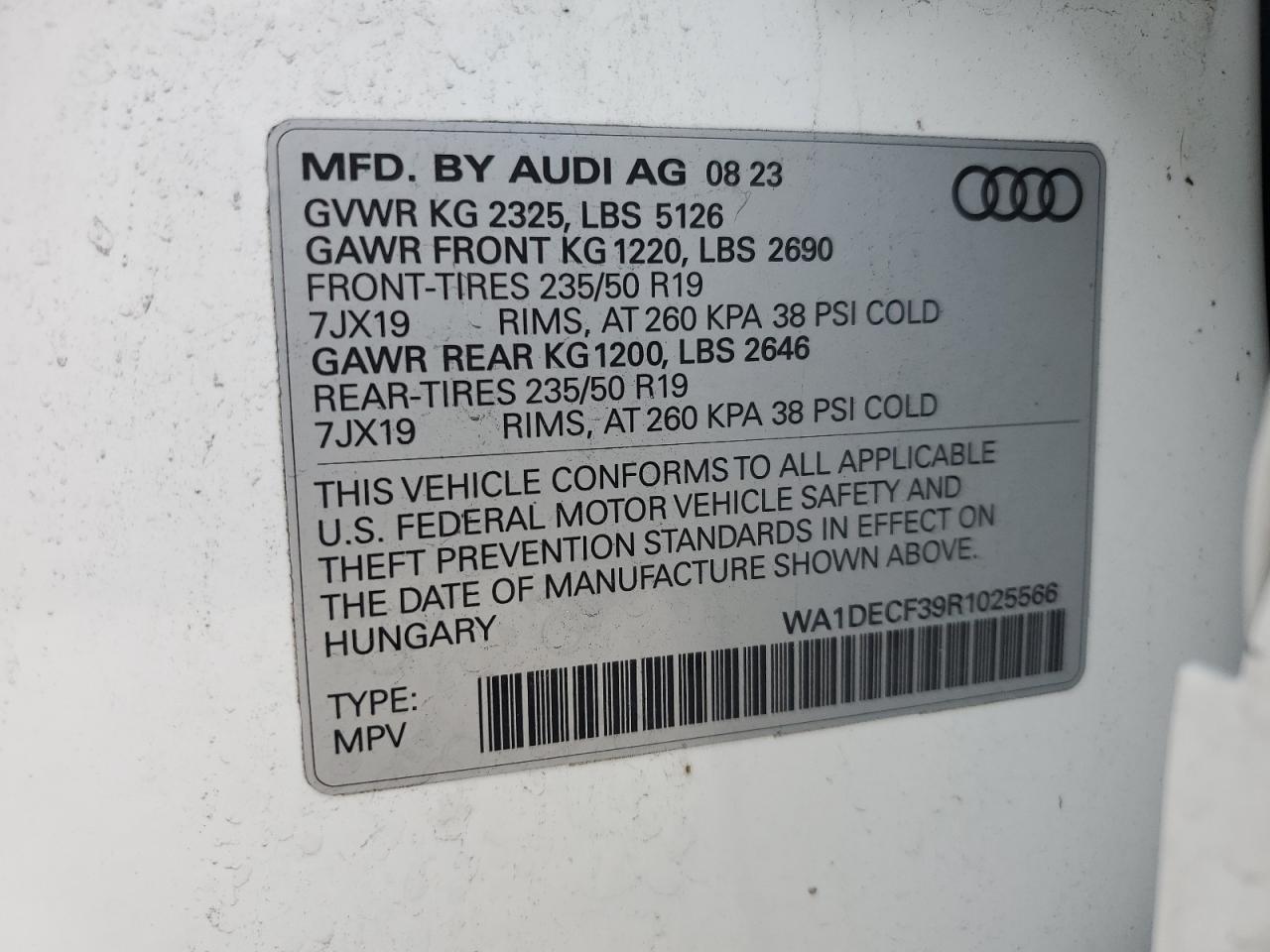 2024 Audi Q3 Premium S Line 45 VIN: WA1DECF39R1025566 Lot: 87924305