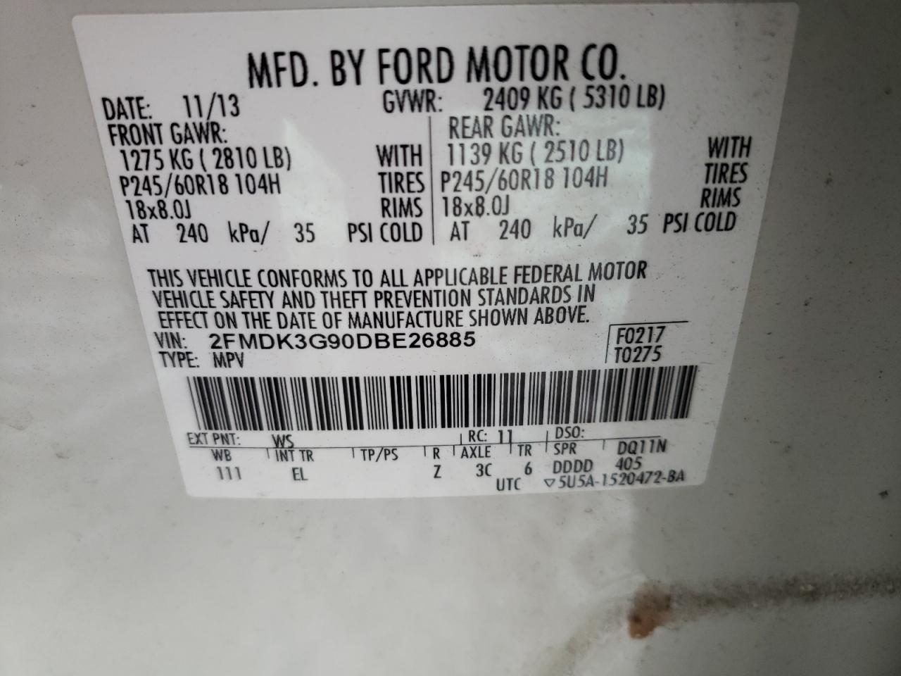 2FMDK3G90DBE26885 2013 Ford Edge Se