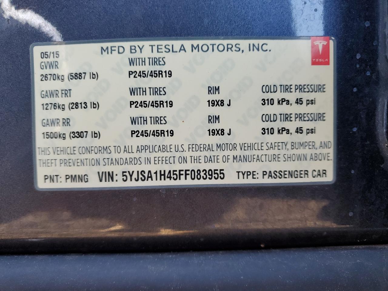 2015 Tesla Model S P85D VIN: 5YJSA1H45FF083955 Lot: 88812575