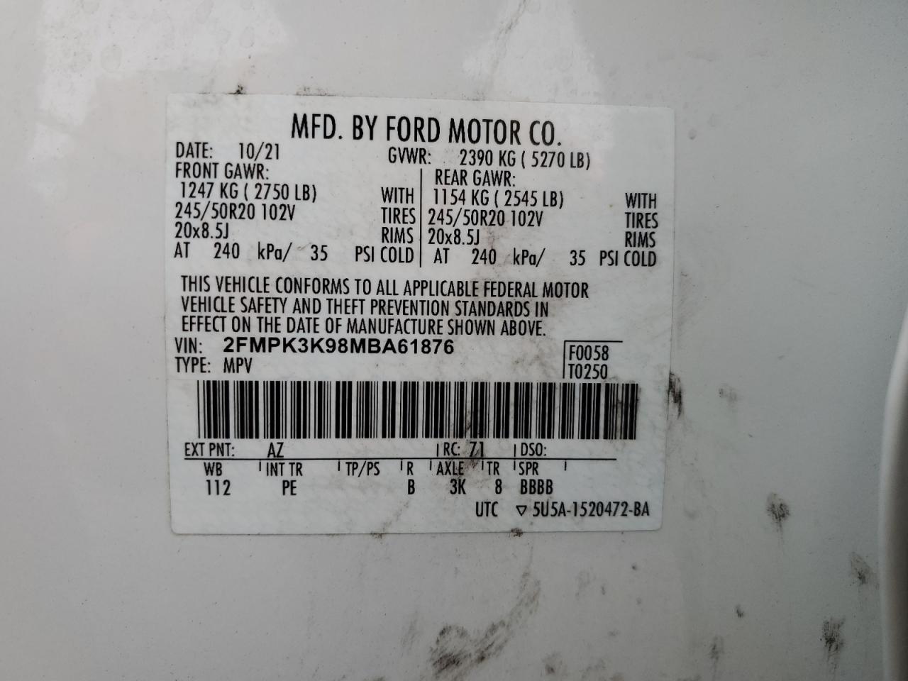 2021 Ford Edge Titanium VIN: 2FMPK3K98MBA61876 Lot: 41492315