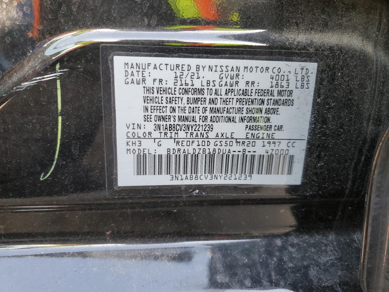 3N1AB8CV3NY221239 2022 Nissan Sentra Sv