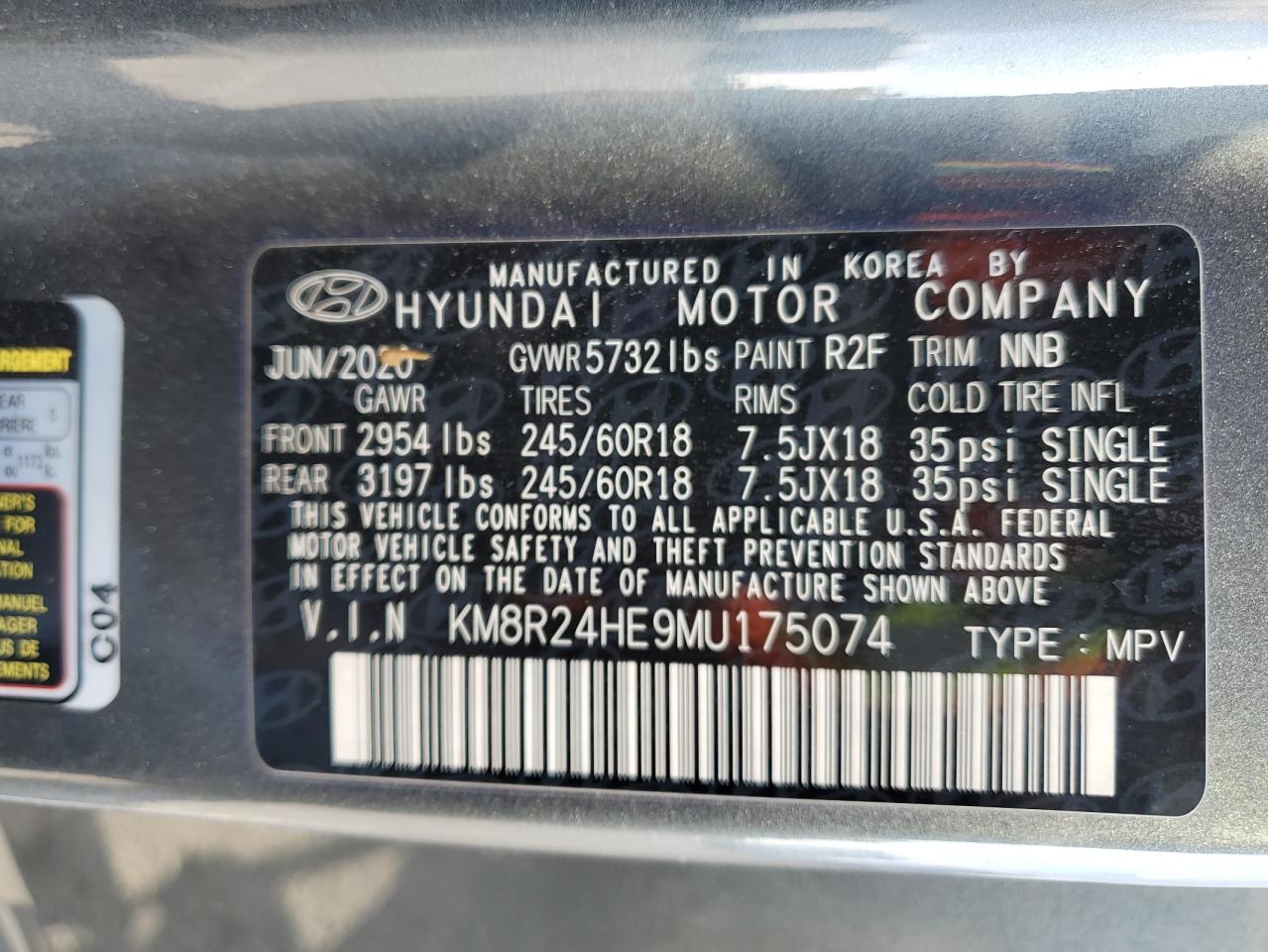 2021 Hyundai Palisade Sel VIN: KM8R24HE9MU175074 Lot: 43085685