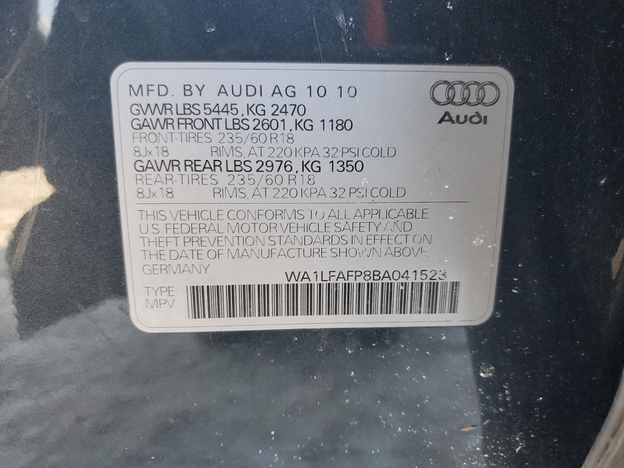 WA1LFAFP8BA041523 2011 Audi Q5 Premium Plus