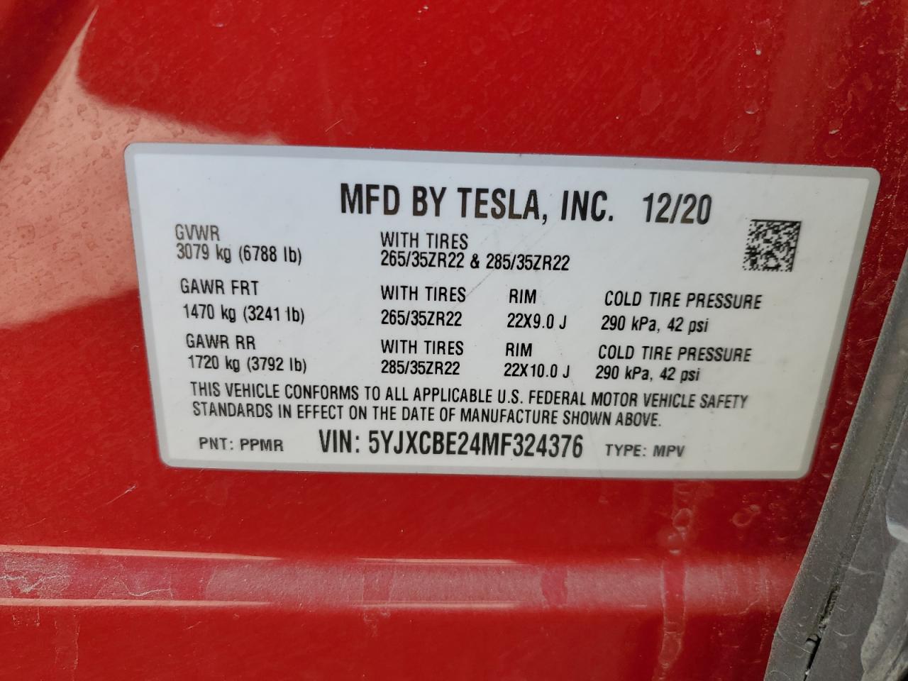 2021 Tesla Model X VIN: 5YJXCBE24MF324376 Lot: 88129695