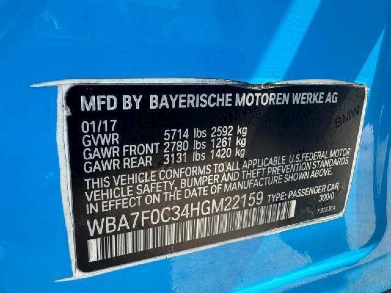 2017 BMW 750 I VIN: WBA7F0C34HGM22159 Lot: 89027445