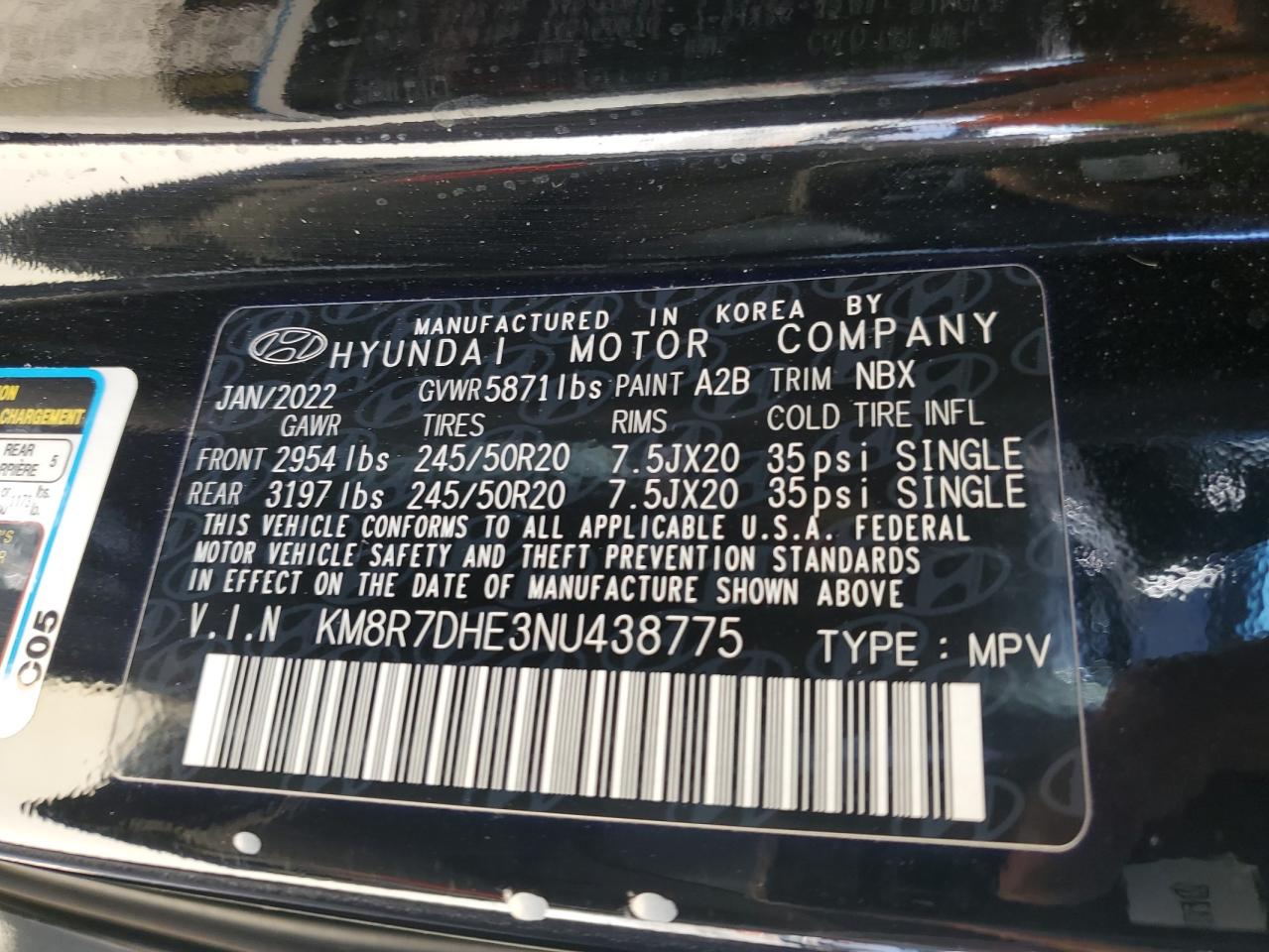 2022 Hyundai Palisade Calligraphy VIN: KM8R7DHE3NU438775 Lot: 42809515