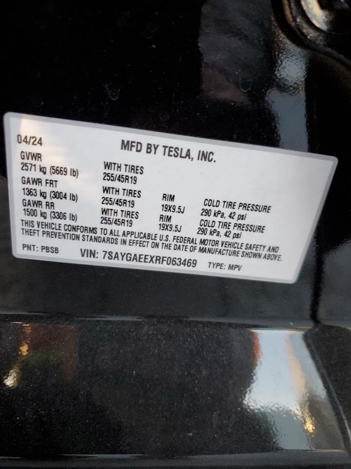 2024 Tesla Model Y VIN: 7SAYGAEEXRF063469 Lot: 87240234