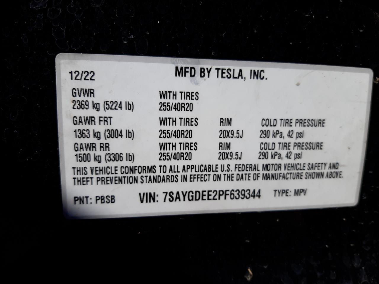 2023 Tesla Model Y VIN: 7SAYGDEE2PF639344 Lot: 44769424