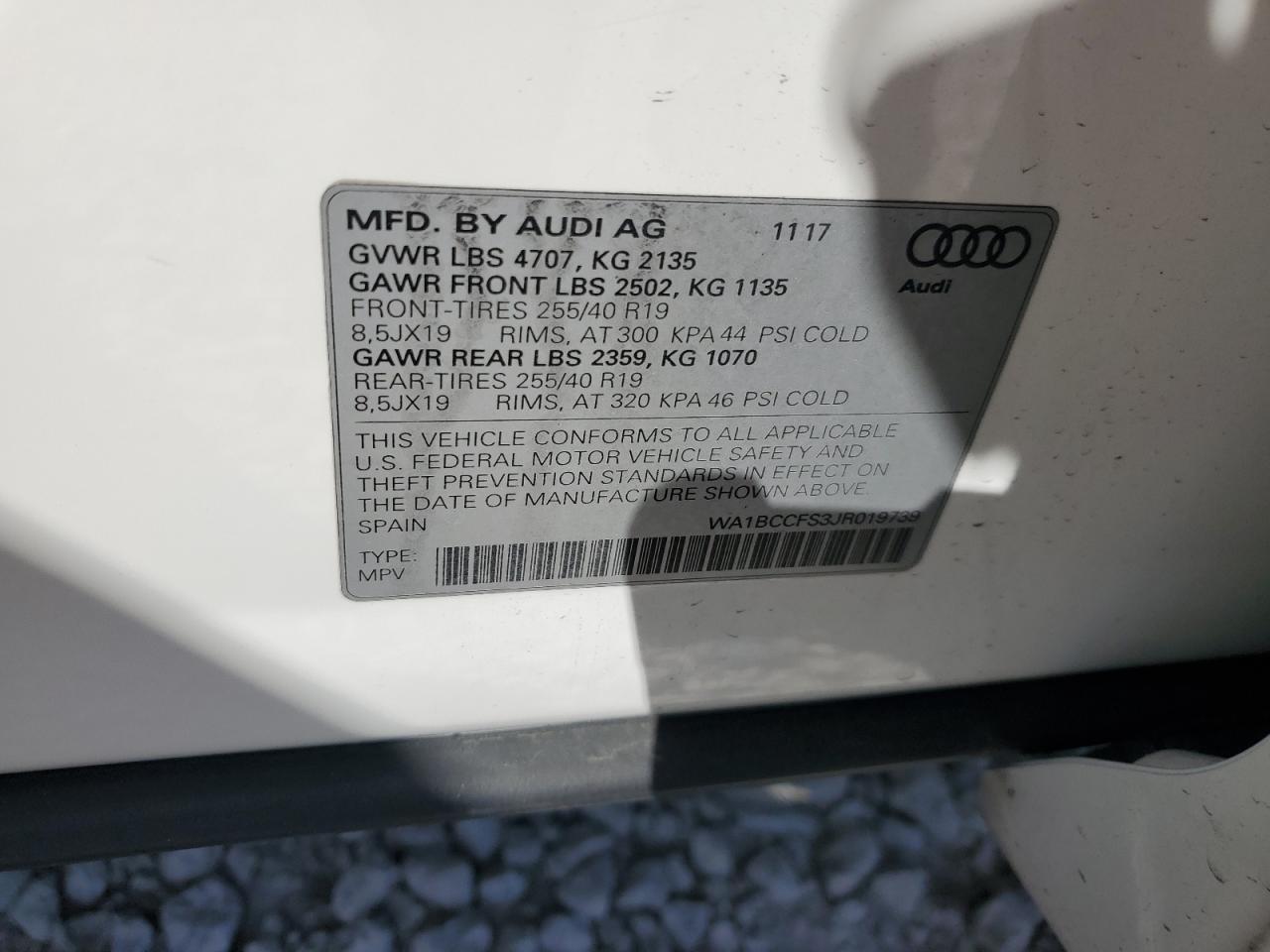 2018 Audi Q3 Premium VIN: WA1BCCFS3JR019739 Lot: 44526095