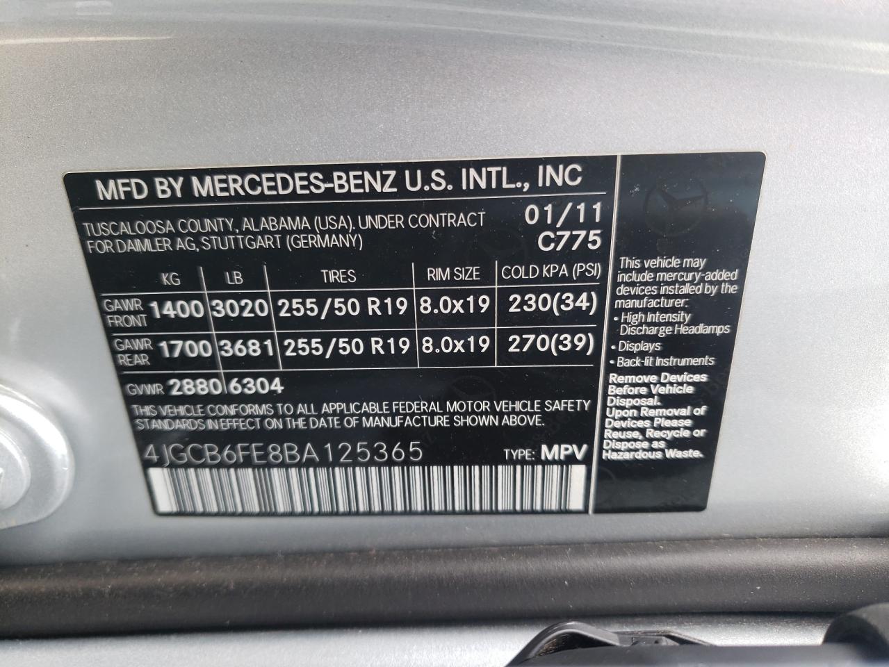 4JGCB6FE8BA125365 2011 Mercedes-Benz R 350 4Matic