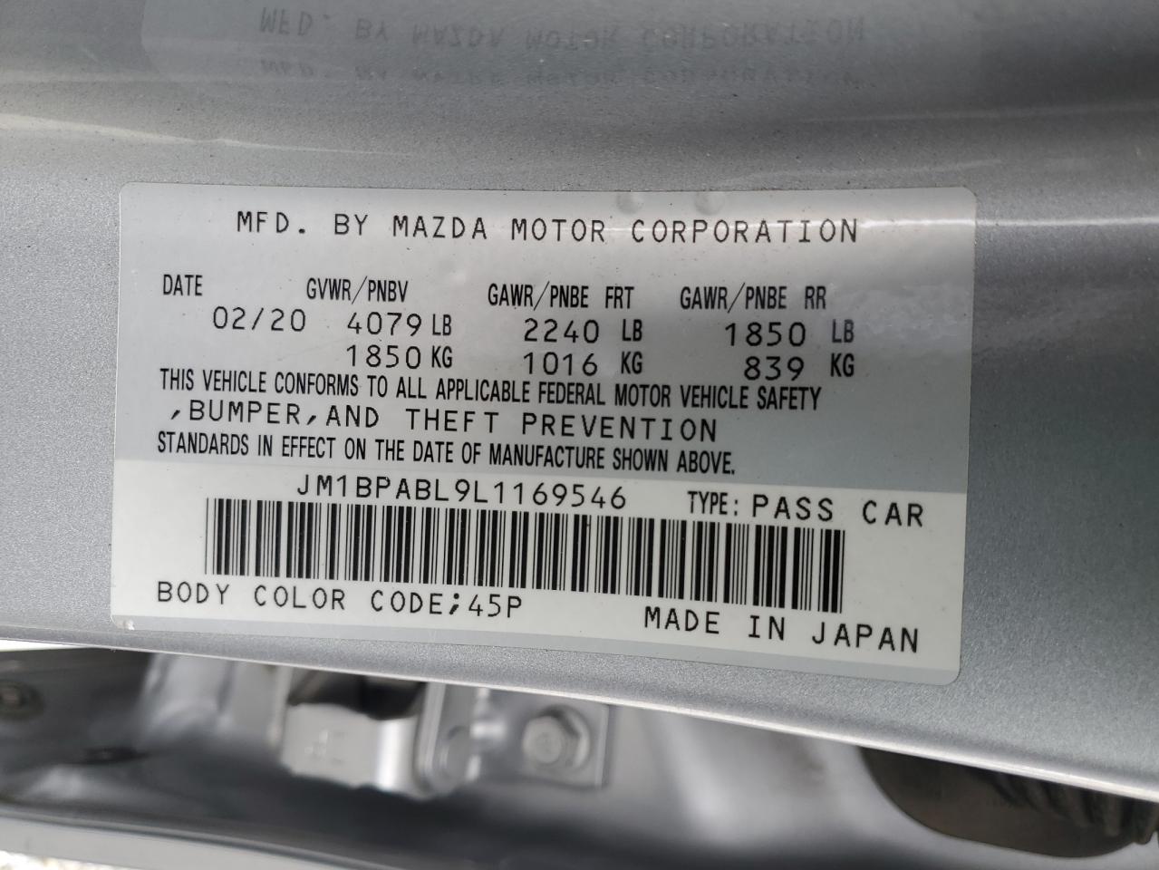 JM1BPABL9L1169546 2020 Mazda 3