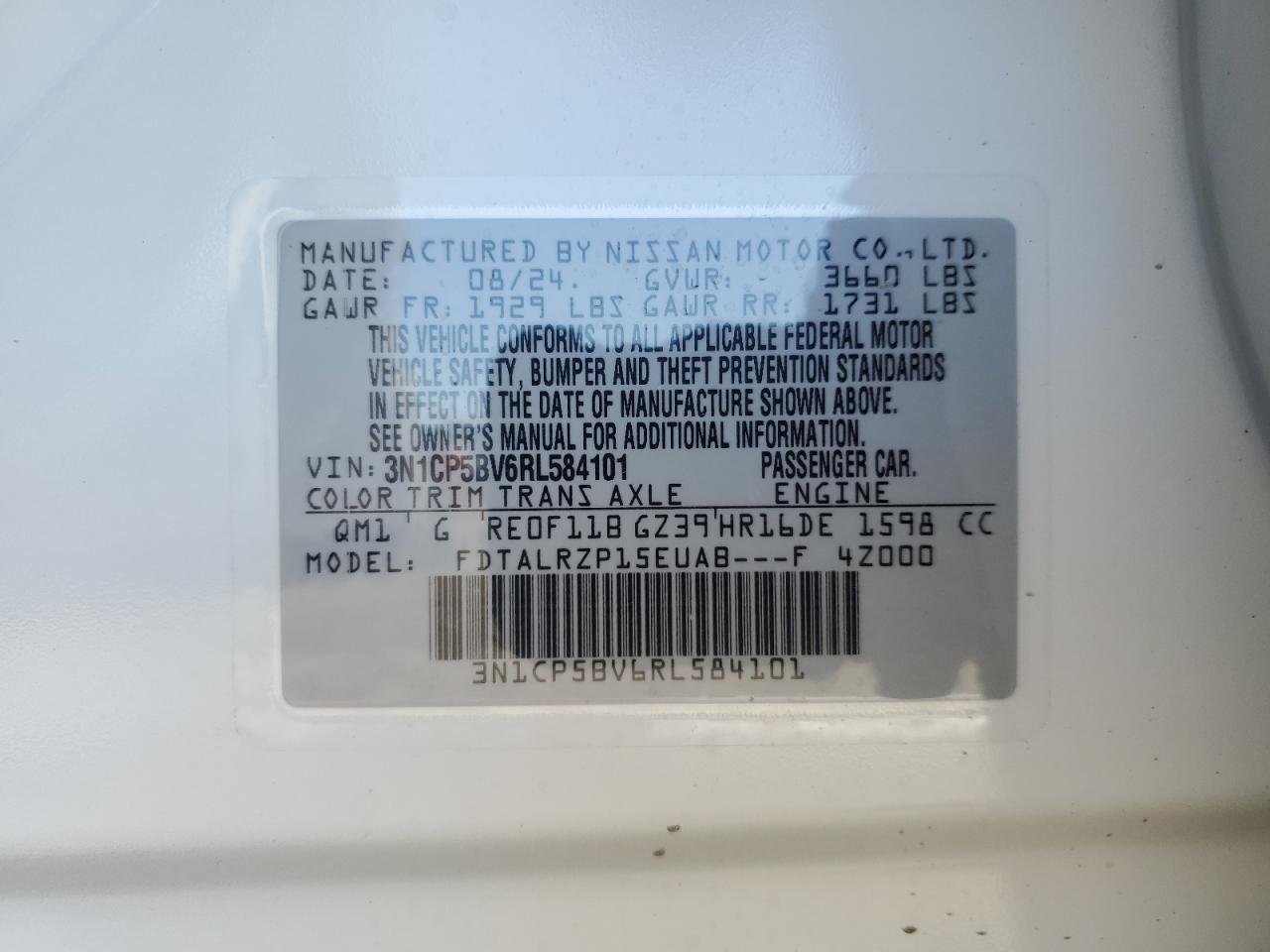 3N1CP5BV6RL584101 2024 Nissan Kicks S