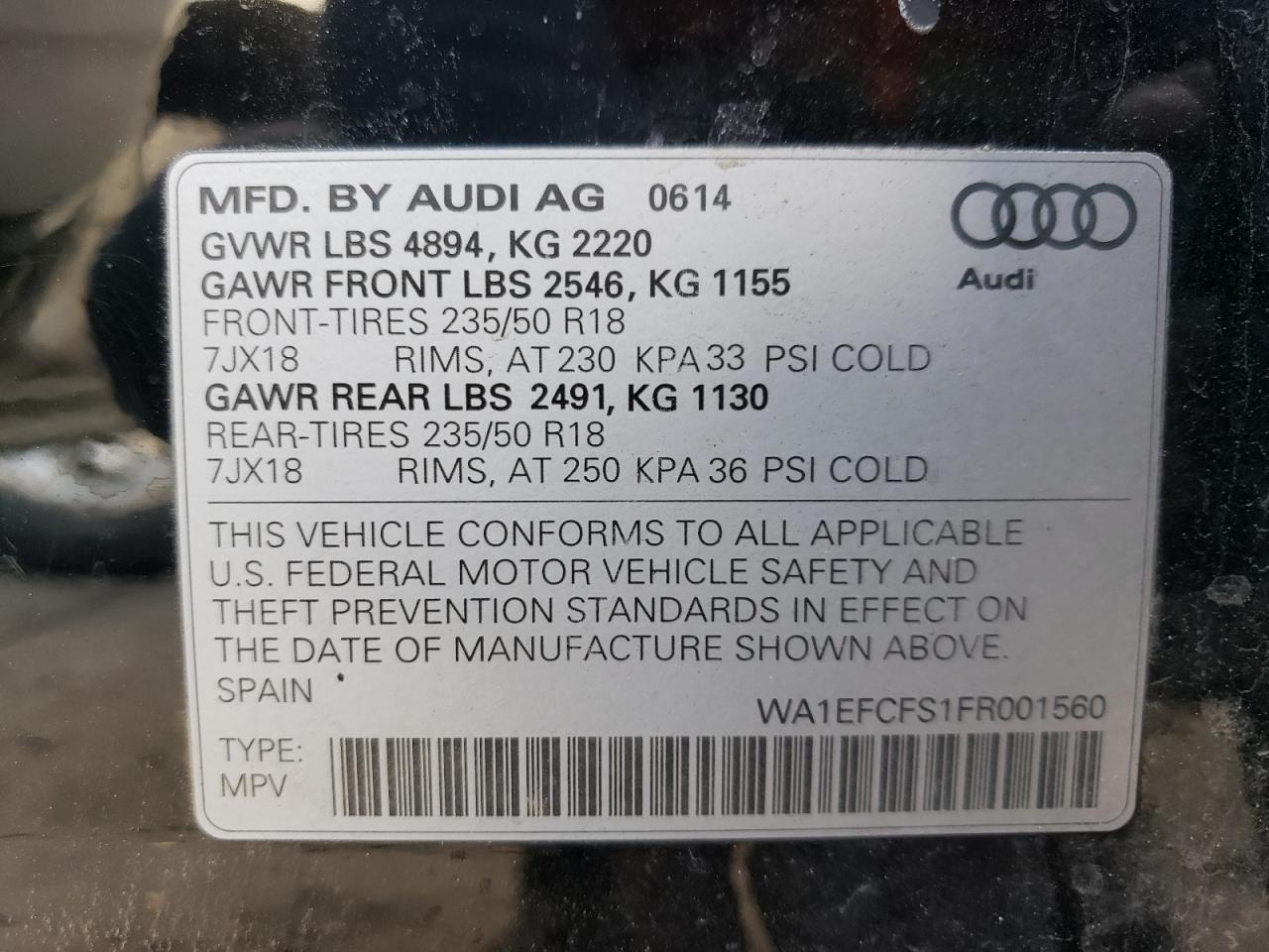 2015 Audi Q3 Premium Plus VIN: WA1EFCFS1FR001560 Lot: 44453185