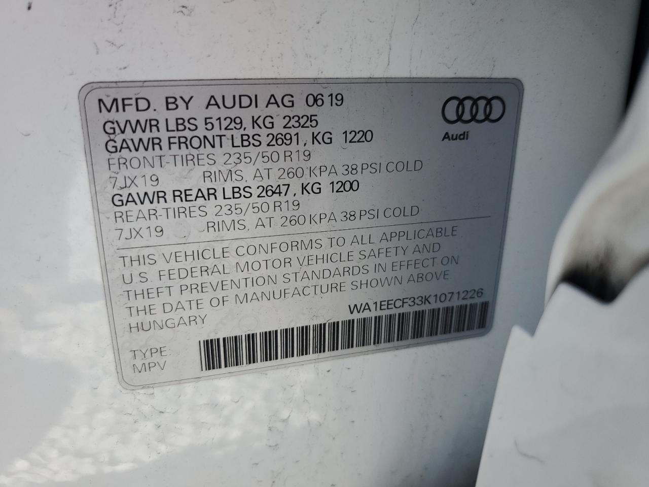 2019 Audi Q3 Premium Plus S-Line VIN: WA1EECF33K1071226 Lot: 44584645