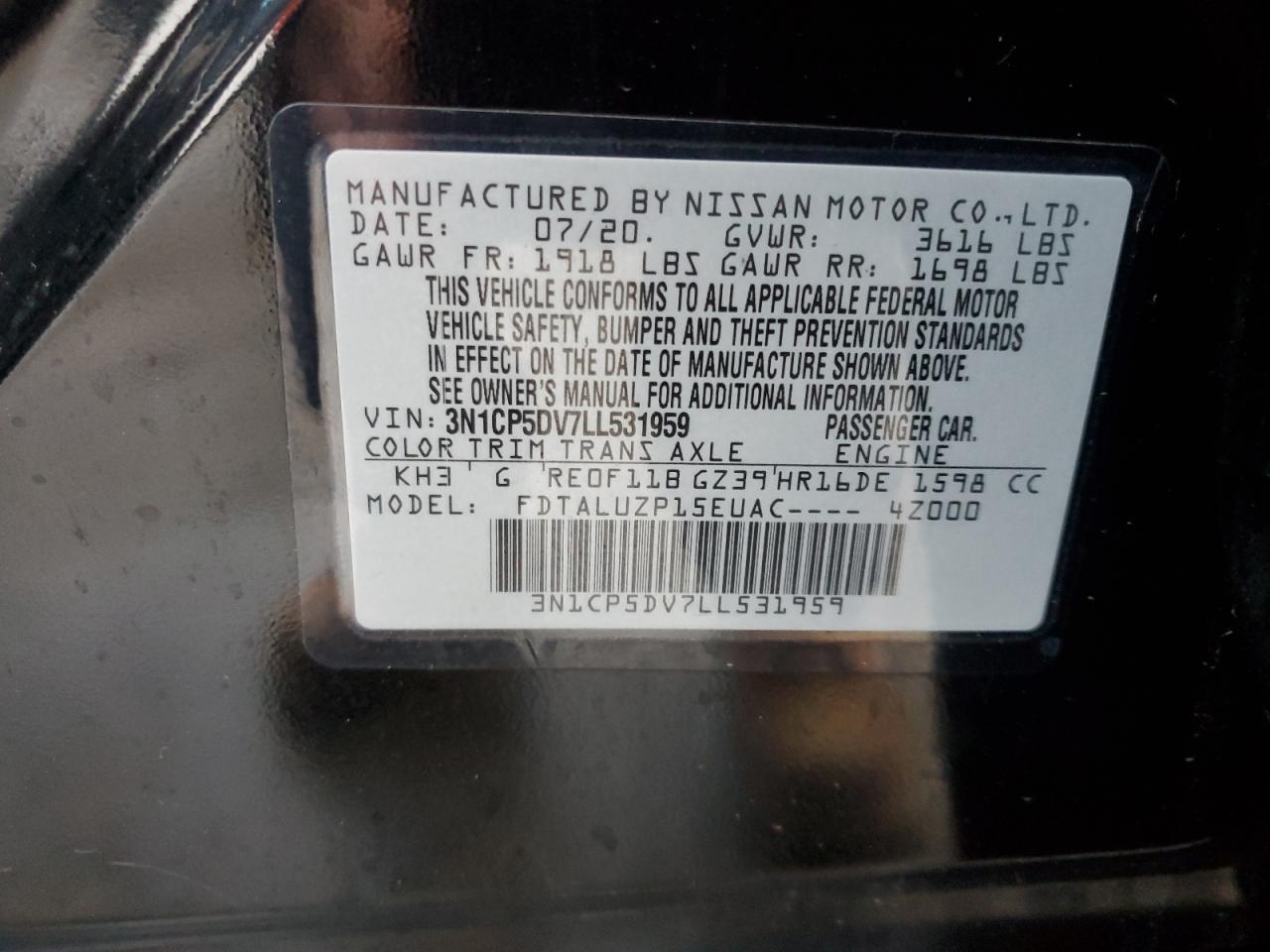 3N1CP5DV7LL531959 2020 Nissan Kicks Sr