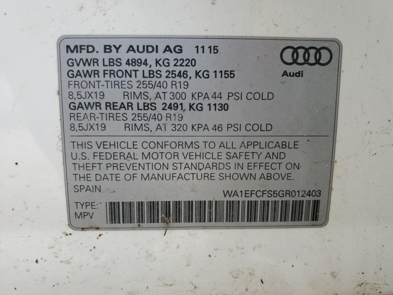 WA1EFCFS5GR012403 2016 Audi Q3 Premium Plus