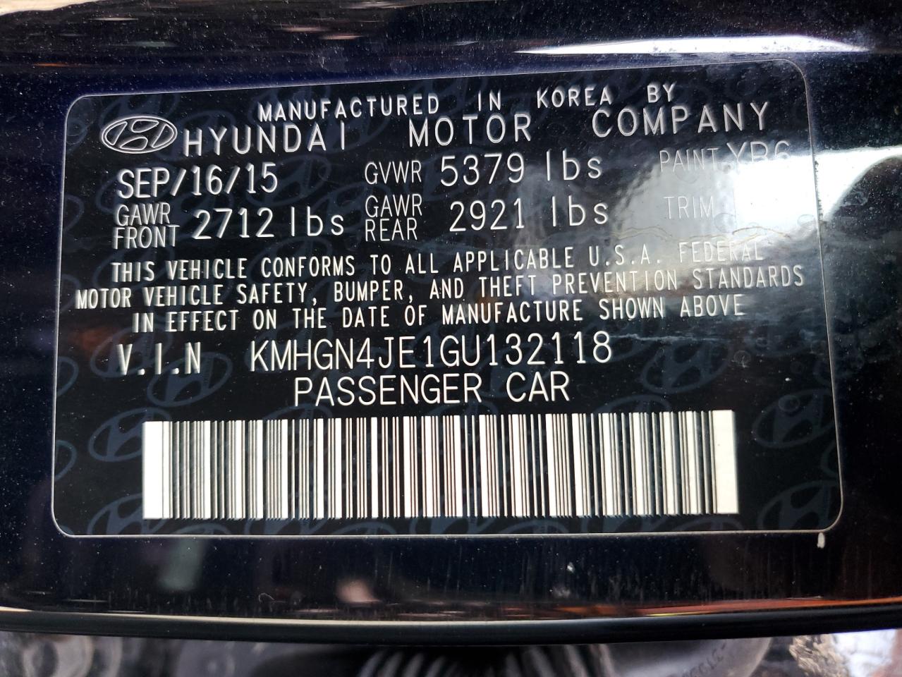 2016 Hyundai Genesis 3.8L VIN: KMHGN4JE1GU132118 Lot: 45551225