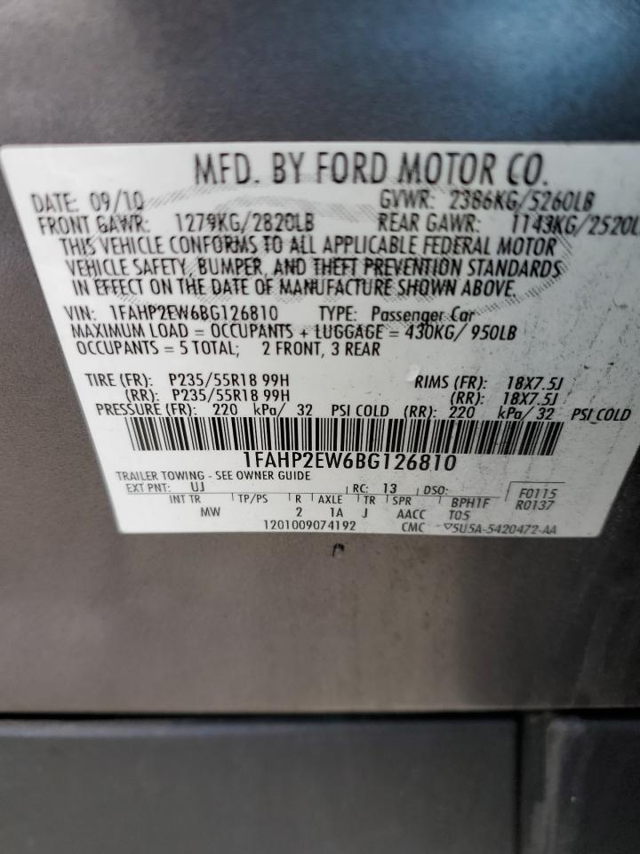 2011 Ford Taurus Sel VIN: 1FAHP2EW6BG126810 Lot: 43732835