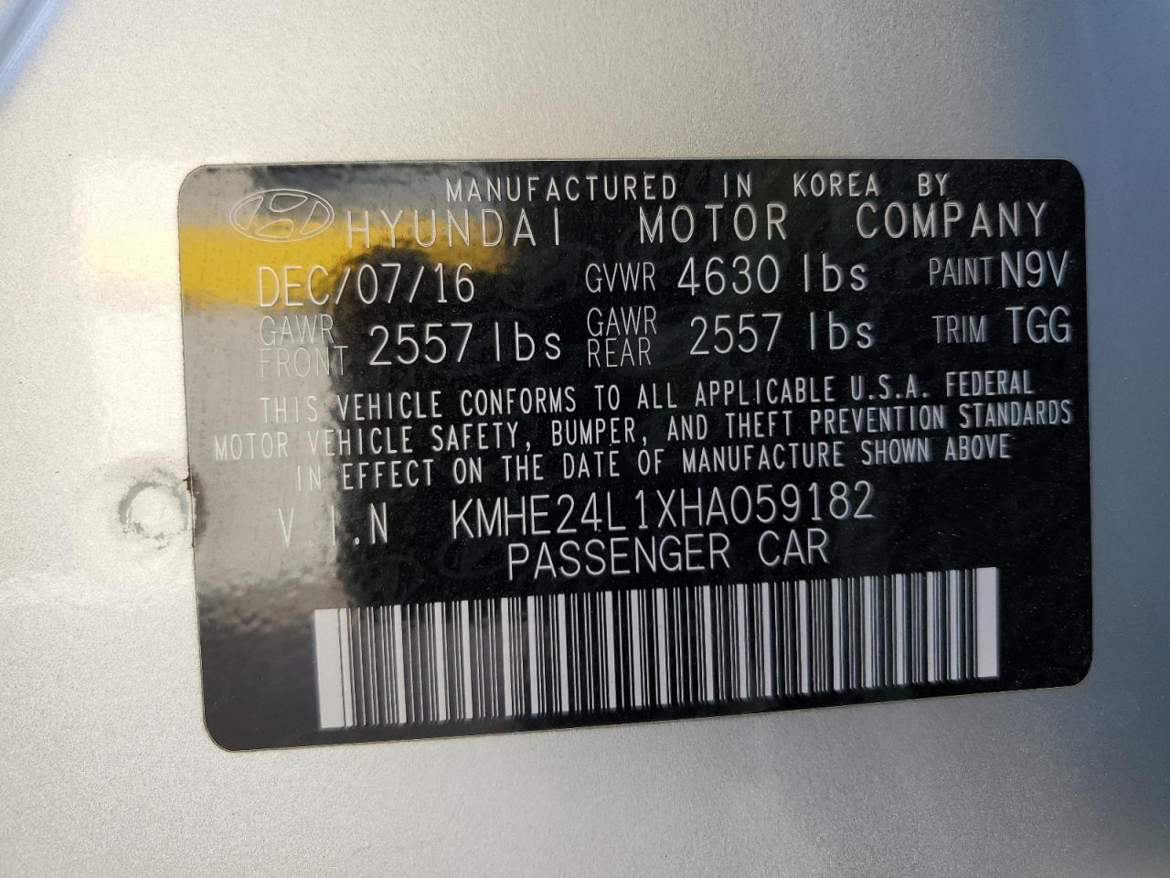 KMHE24L1XHA059182 2017 Hyundai Sonata Hybrid