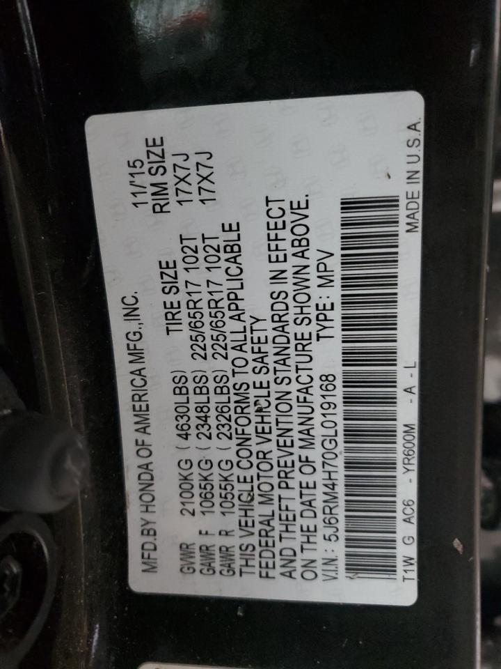 5J6RM4H70GL019168 2016 Honda Cr-V Exl