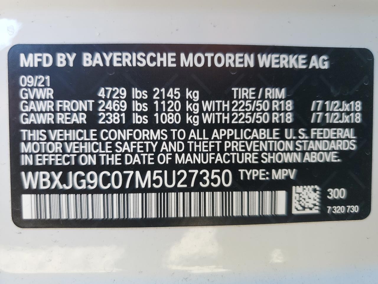 2021 BMW X1 xDrive28I VIN: WBXJG9C07M5U27350 Lot: 48637295