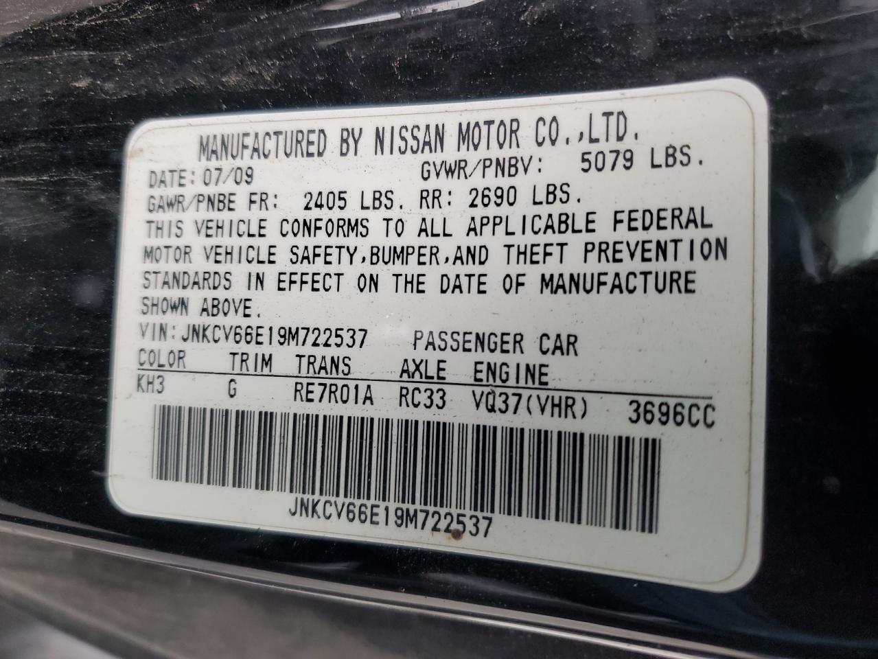 JNKCV66E19M722537 2009 Infiniti G37 Base