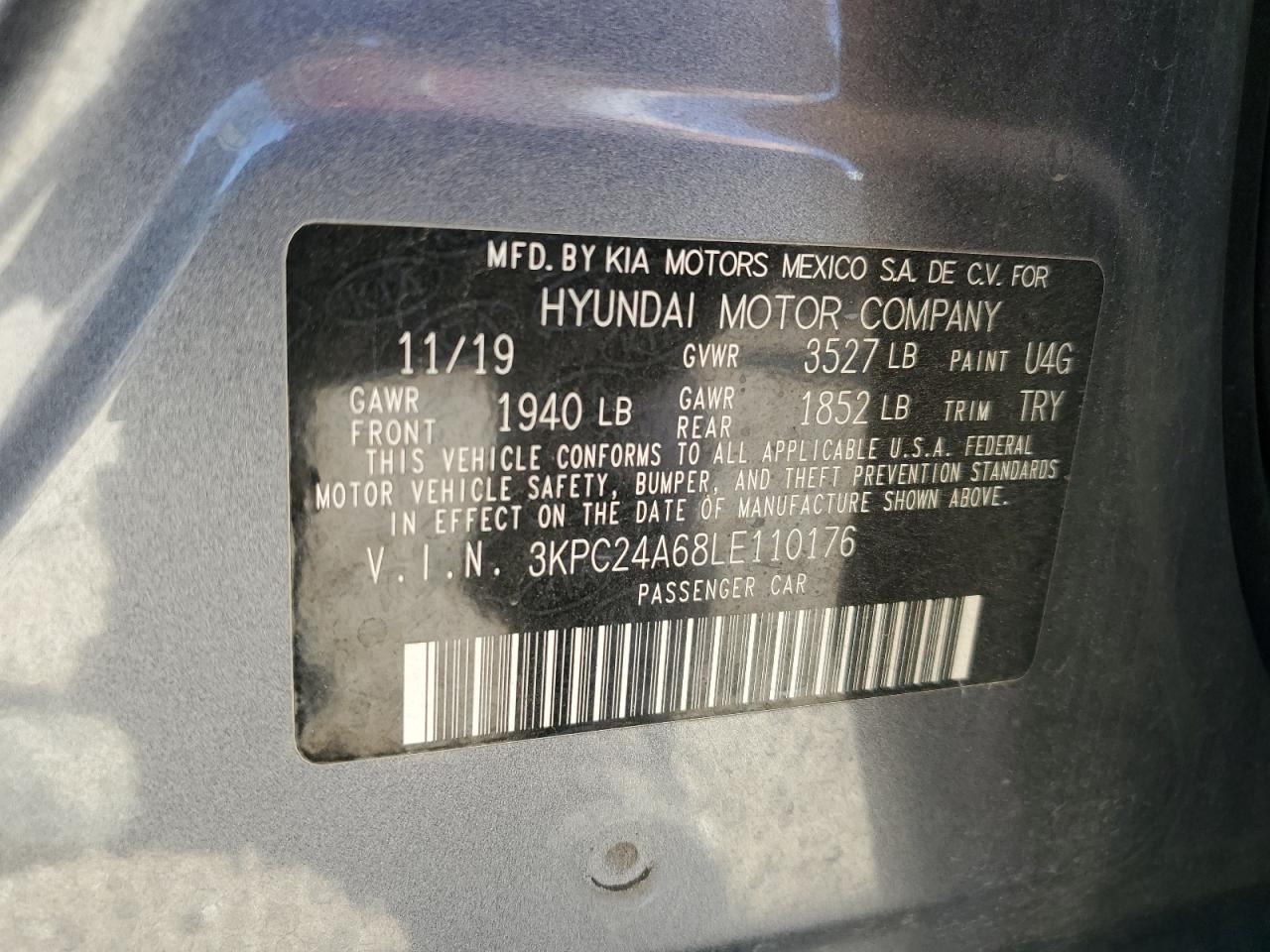 3KPC24A68LE110176 2020 Hyundai Accent Se