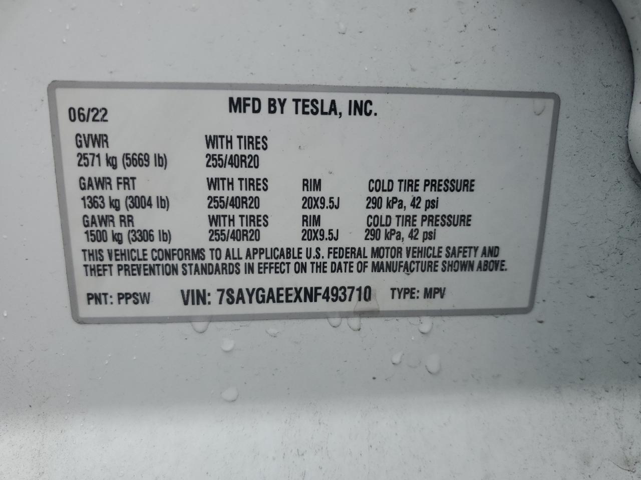 7SAYGAEEXNF493710 2022 Tesla Model Y