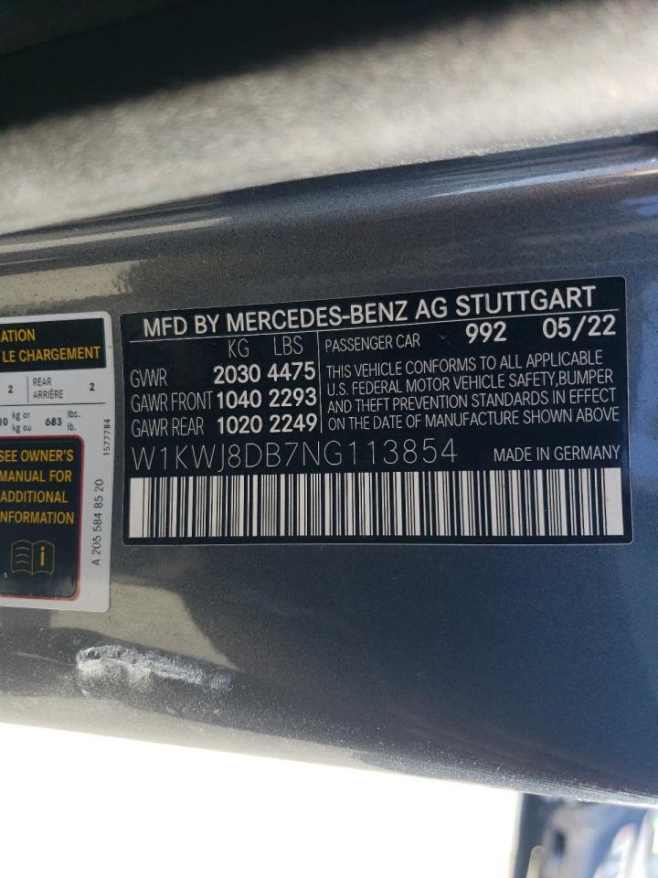 2022 Mercedes-Benz C 300 VIN: W1KWJ8DB7NG113854 Lot: 47461385