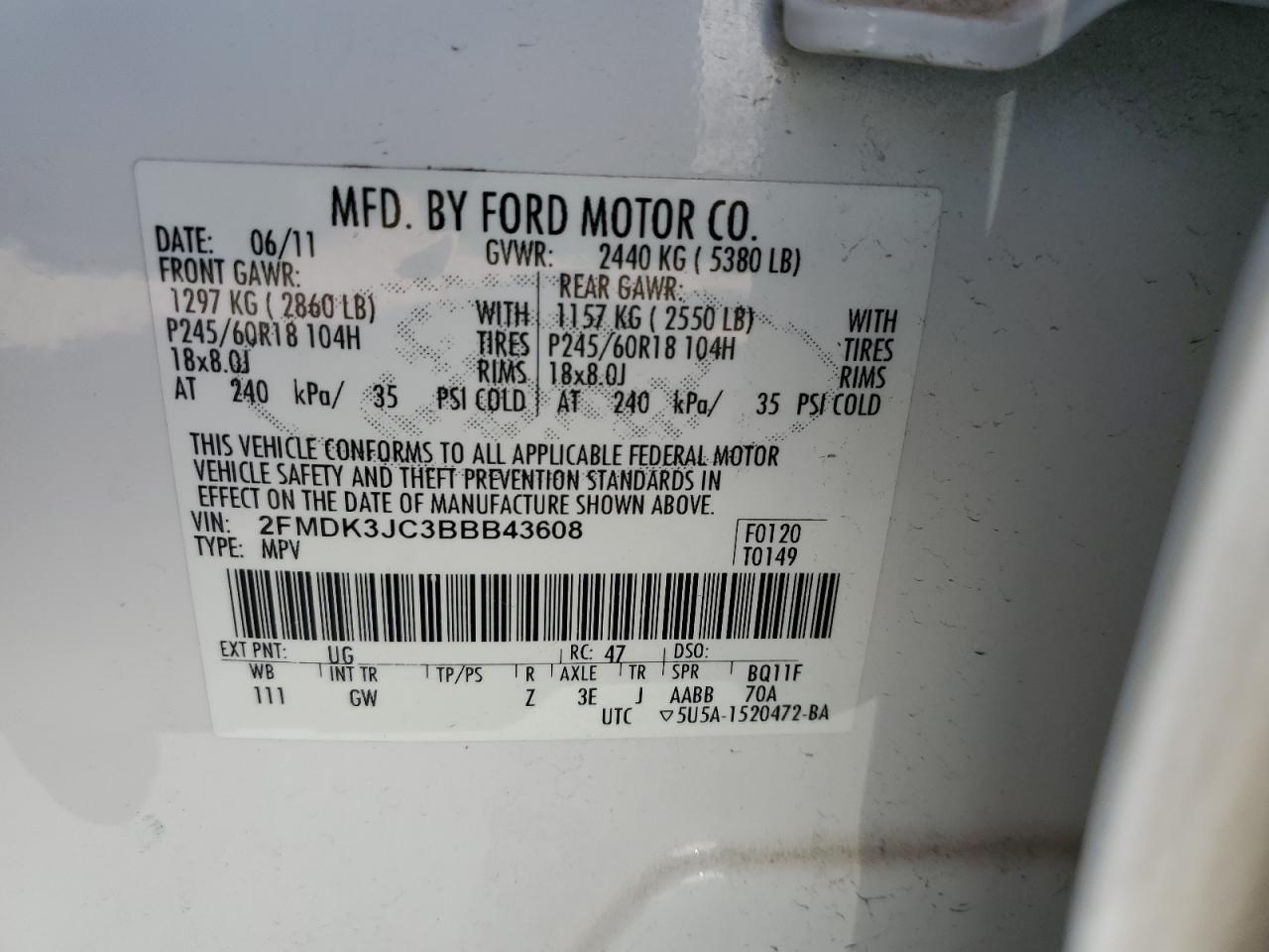 0LDL0T85915674 2011 Ford Edge Sel