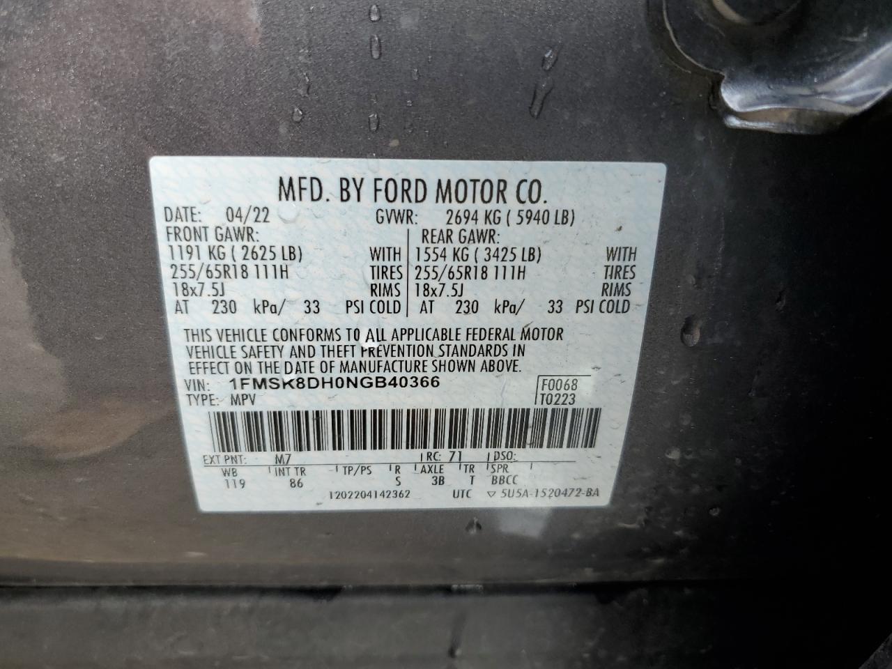 1FMSK8DH0NGB40366 2022 Ford Explorer Xlt