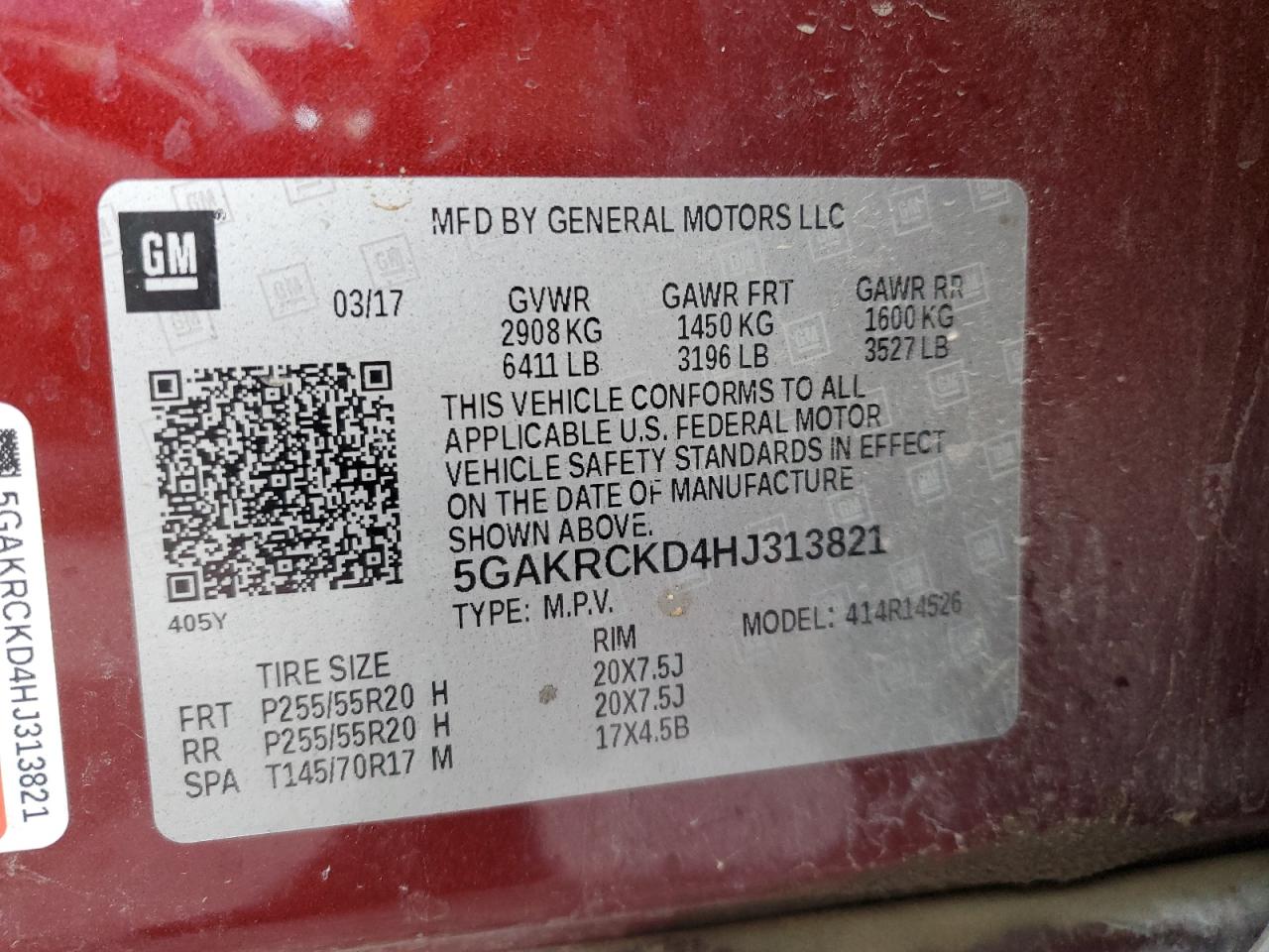 5GAKRCKD4HJ313821 2017 Buick Enclave