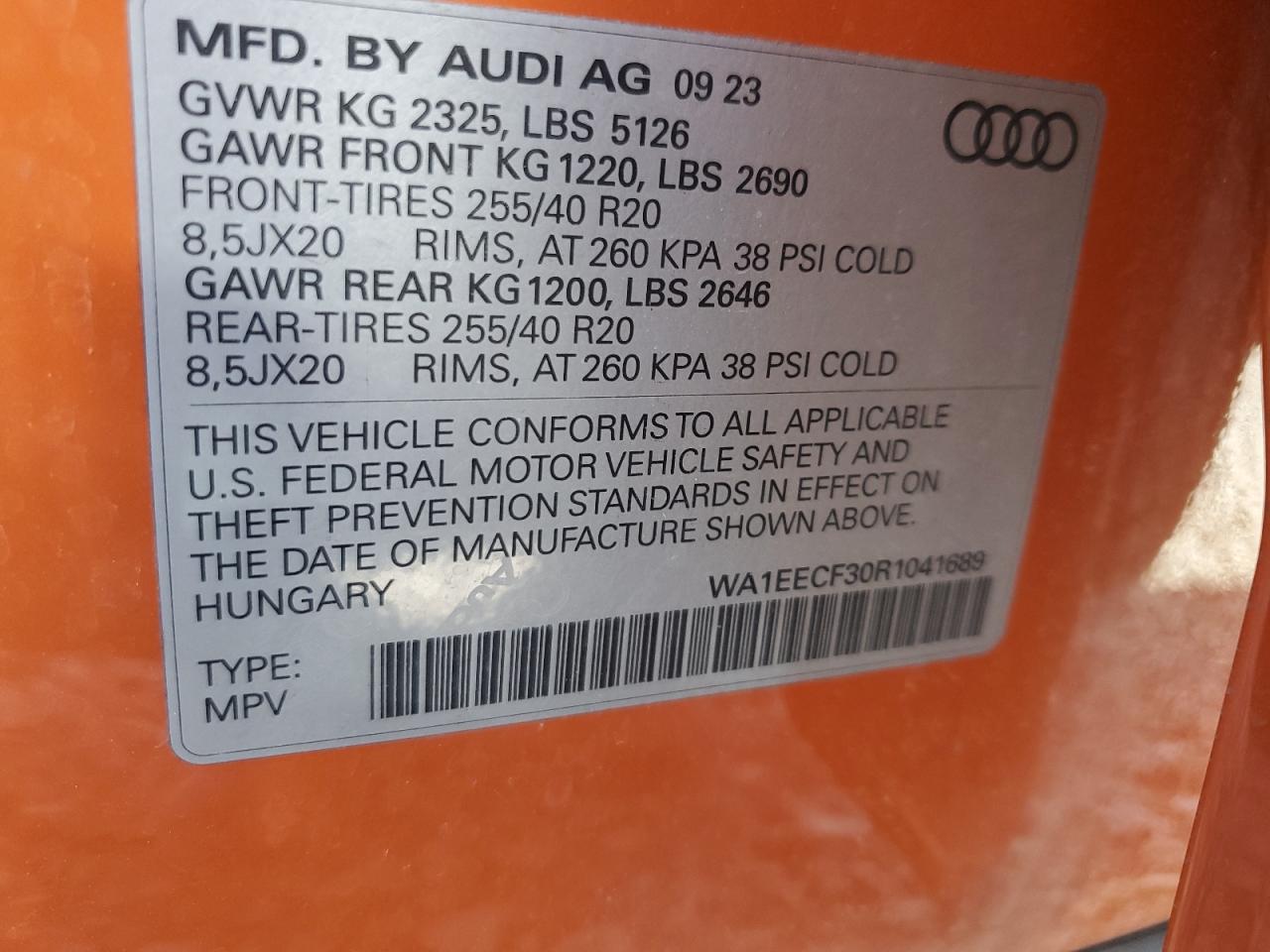 2024 Audi Q3 Premium Plus S Line 45 VIN: WA1EECF30R1041689 Lot: 48079875