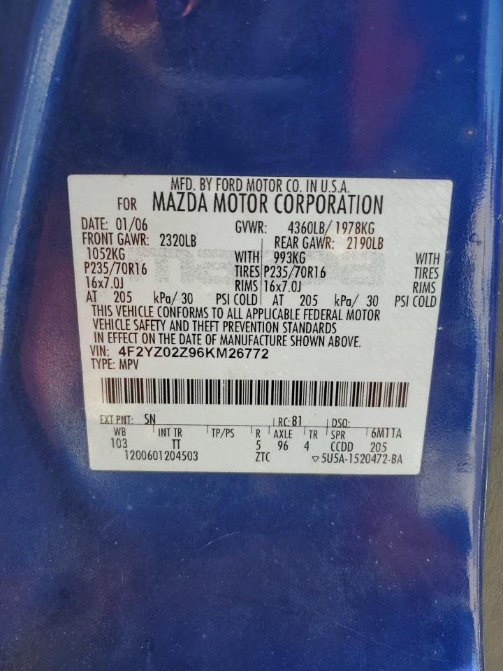 2006 Mazda Tribute I VIN: 4F2YZ02Z96KM26772 Lot: 48237245