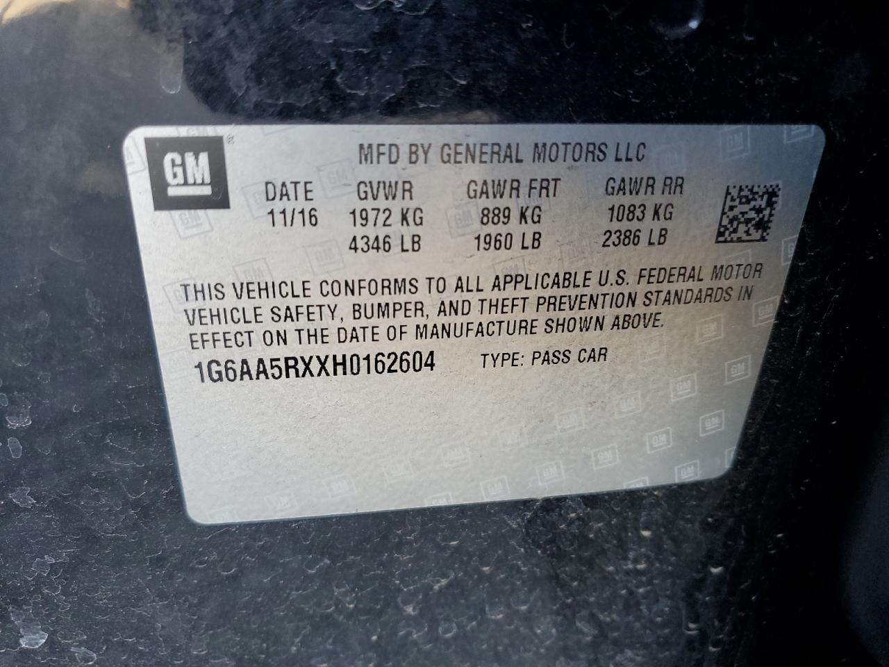 1G6AA5RXXH0162604 2017 Cadillac Ats