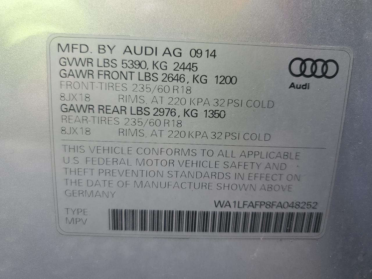 WA1LFAFP8FA048252 2015 Audi Q5 Premium Plus