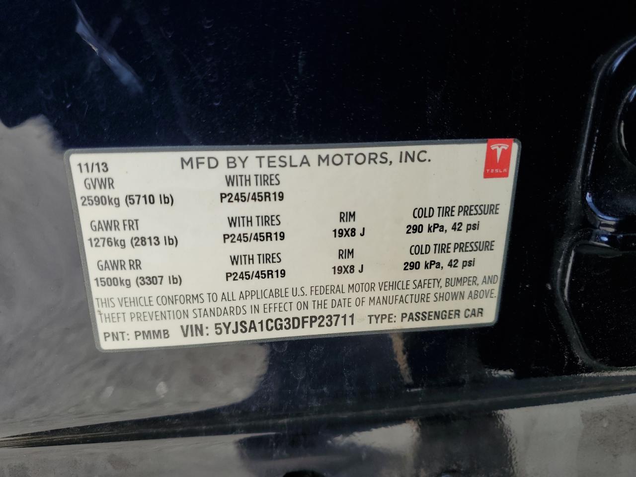 2013 Tesla Model S VIN: 5YJSA1CG3DFP23711 Lot: 48493005