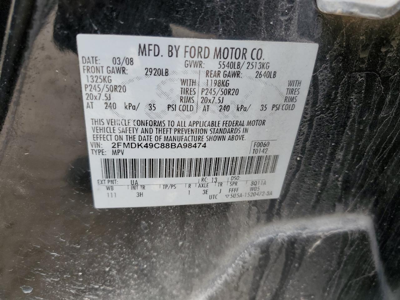 2FMDK49C88BA98474 2008 Ford Edge Limited