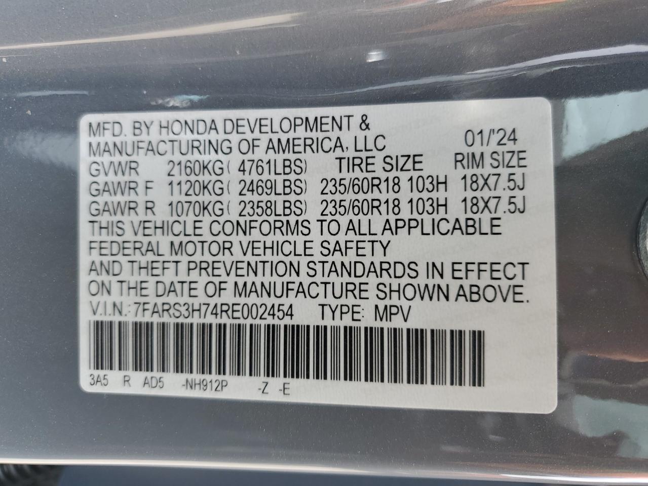 7FARS3H74RE002454 2024 Honda Cr-V Exl