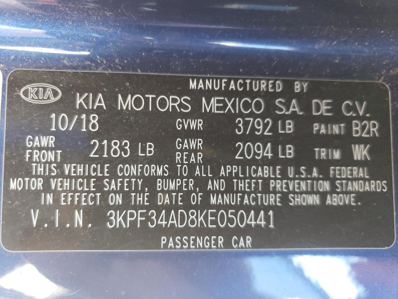 3KPF34AD8KE050441 2019 Kia Forte Gt Line