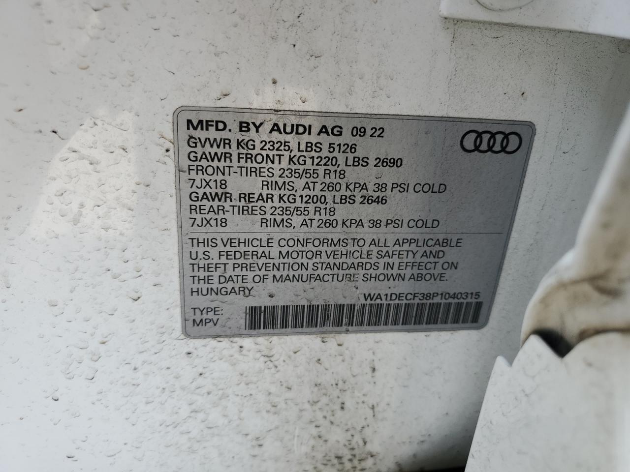 2023 Audi Q3 Premium S Line 45 VIN: WA1DECF38P1040315 Lot: 48264235