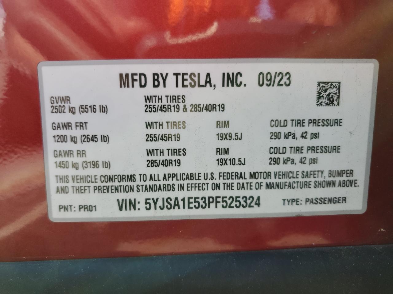 5YJSA1E53PF525324 2023 Tesla Model S