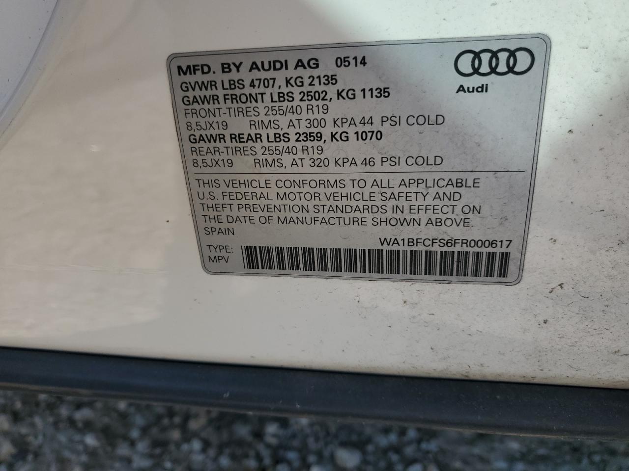 2015 Audi Q3 Premium Plus VIN: WA1BFCFS6FR000617 Lot: 48524975