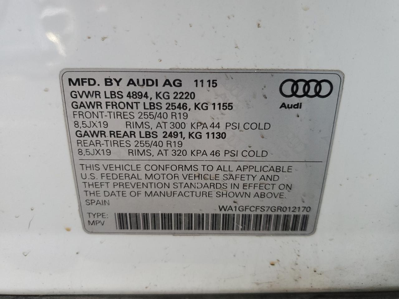 WA1GFCFS7GR012170 2016 Audi Q3 Prestige