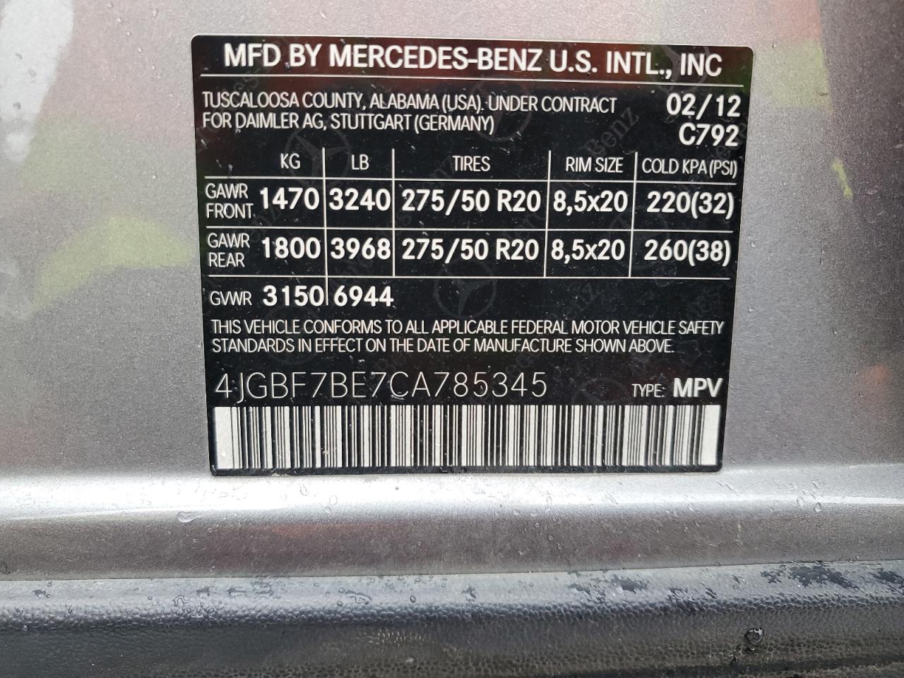 2012 Mercedes-Benz Gl 450 4Matic VIN: 4JGBF7BE7CA785345 Lot: 48994275