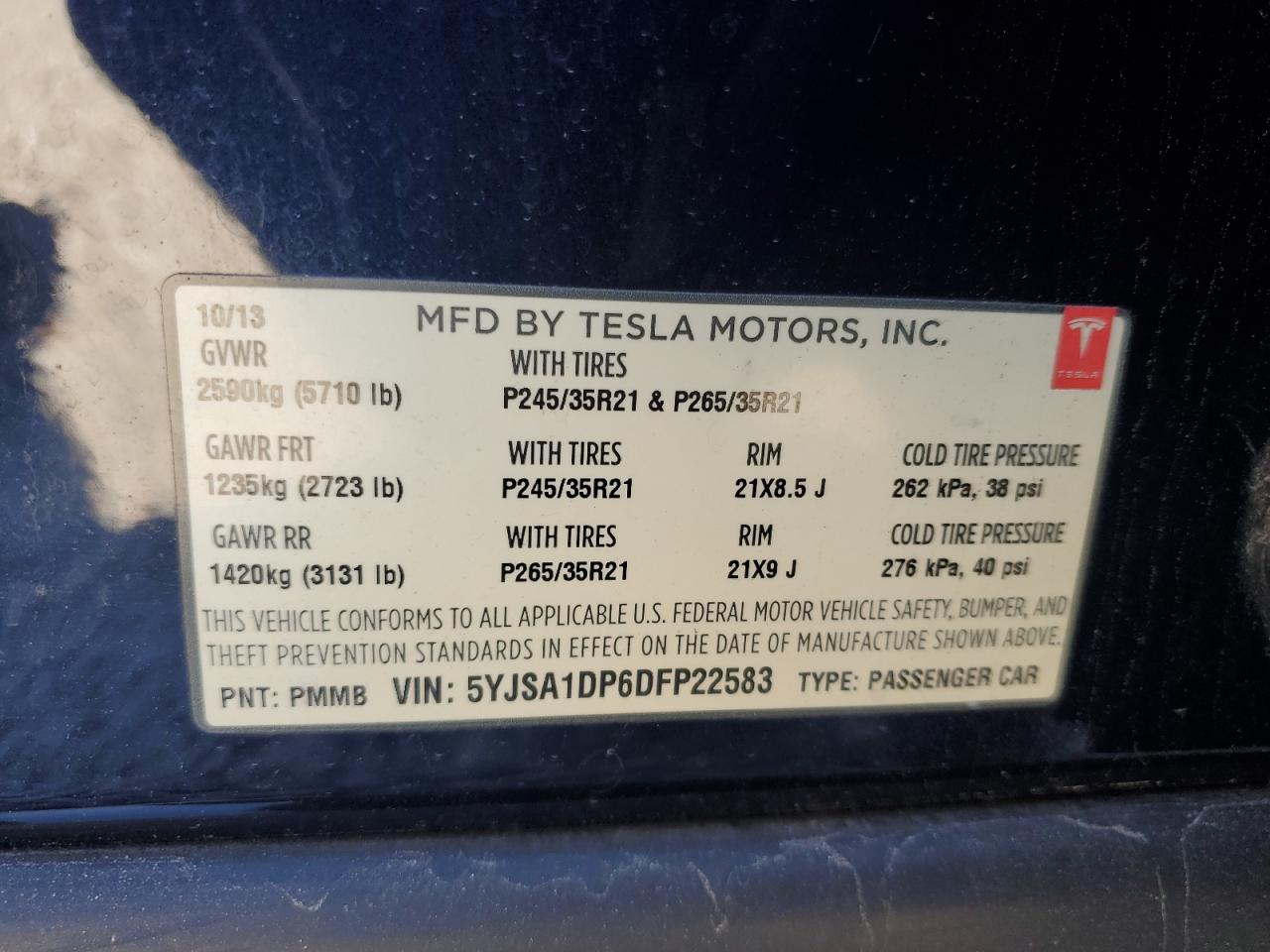 5YJSA1DP6DFP22583 2013 Tesla Model S