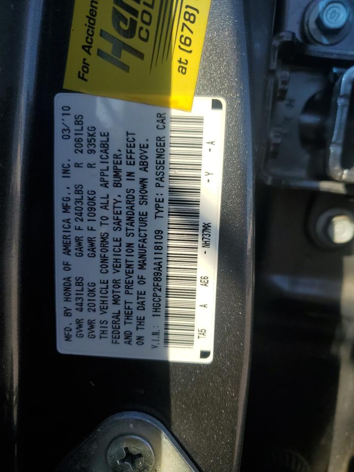 1HGCP2F89AA118109 2010 Honda Accord Exl