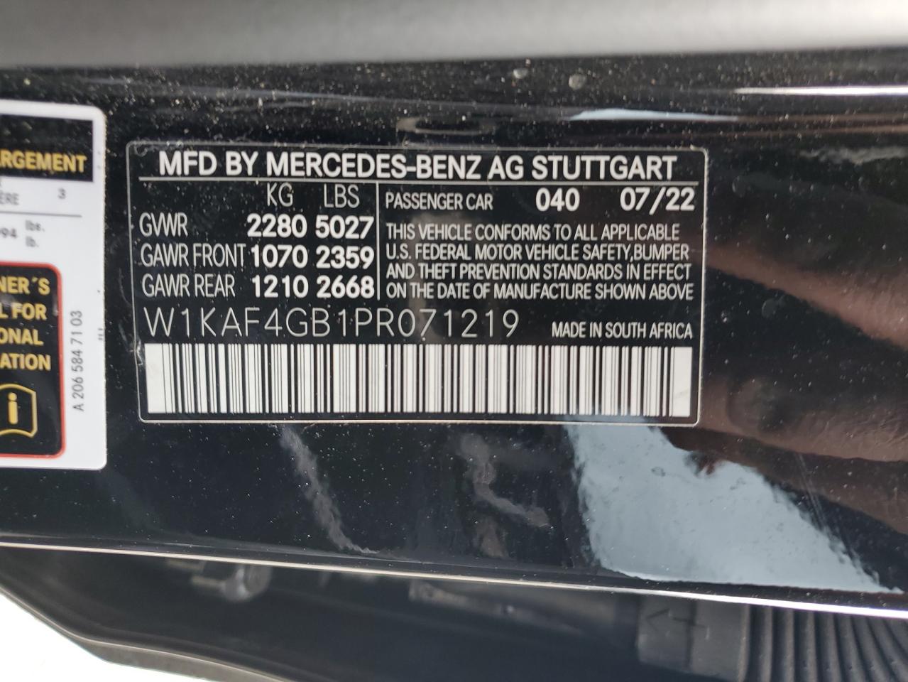 2023 Mercedes-Benz C 300 VIN: W1KAF4GB1PR071219 Lot: 48556705