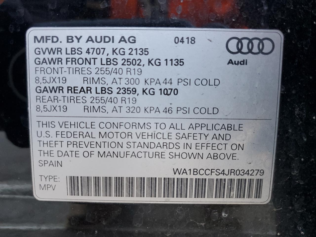 2018 Audi Q3 Premium VIN: WA1BCCFS4JR034279 Lot: 48382945